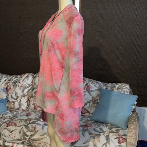 LOGO Lounge by Lori Goldstein - Tie-Dye VNeck Hoodie Hi-Low Hem - Pink - Picture 8 of 11
